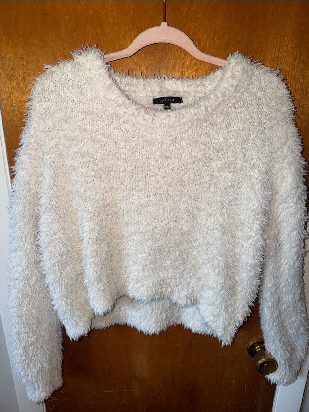Love Tree Creamy White Fuzzy Crewneck Sweater